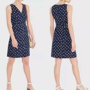 J. Crew V-neck button-front dress in navy blue daisy cotton-linen
